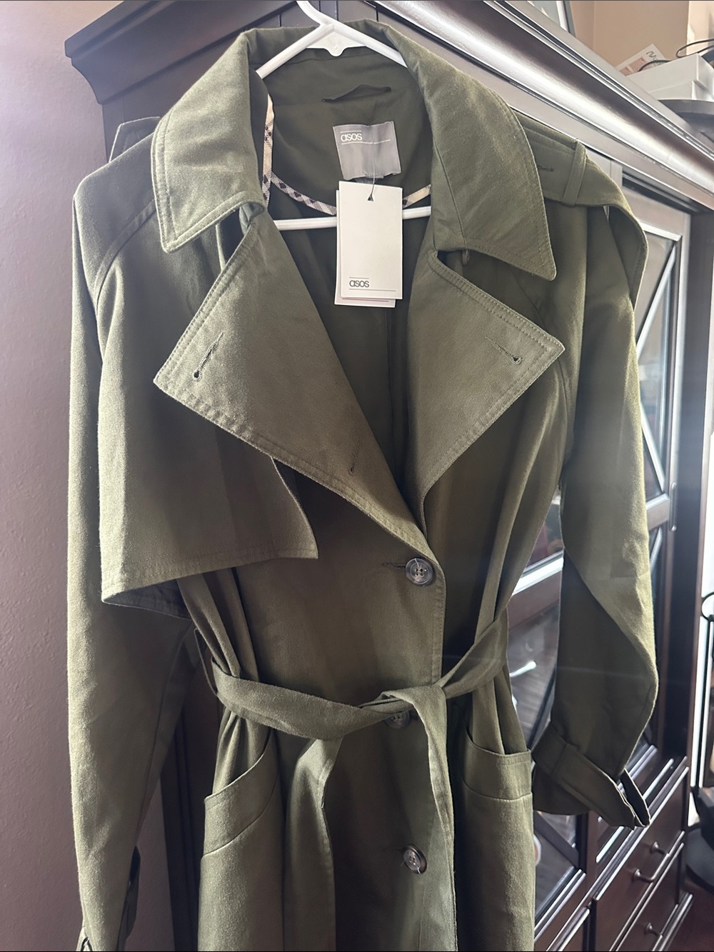 ASOS Olive Trench Coat with Belted Waist